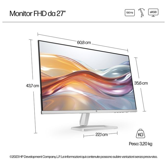 HP 94F44AA#ABB Series 5 Monitor PC 27'' Full HD IPS 100Hz 1920x1080 Flicker Free colore Nero Bianco