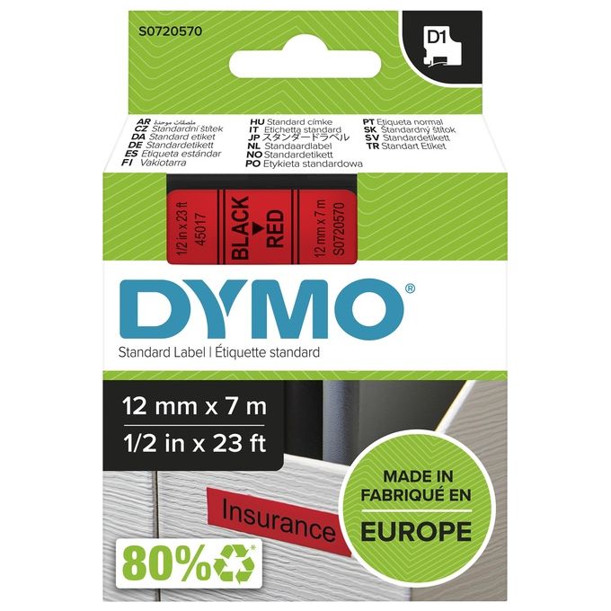 Dymo Nastro D1 12mmx7m Nero Rosso