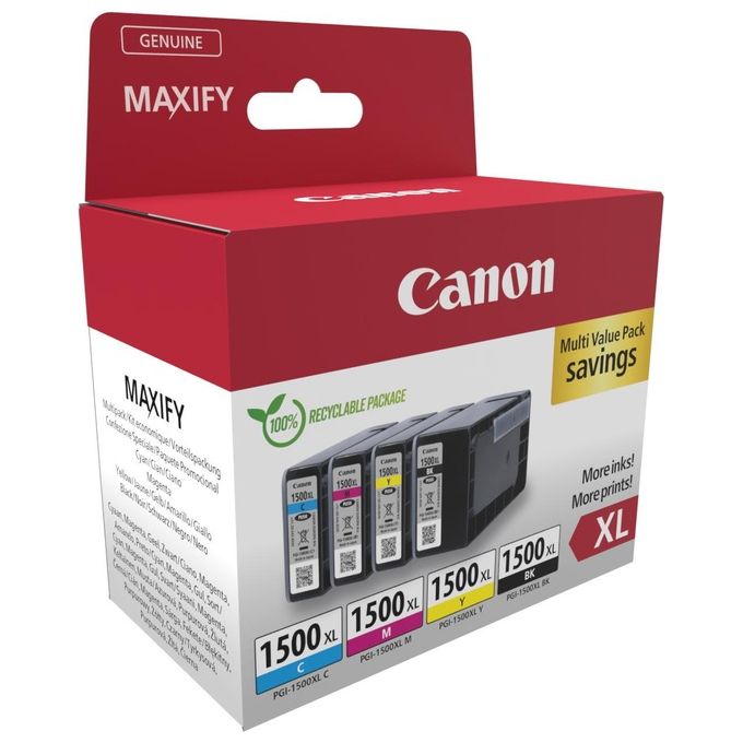 Canon 9182B010 PGI-1500 XL Multipack Cartucce d'inchiostro Pigmentato DRHD 4 pezzi Nero Ciano Magenta Giallo