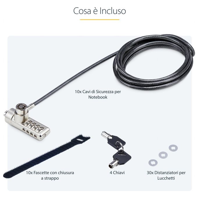StarTech.com DUALKA10-LAPTOP-LOCK Cavo di Sicurezza per Notebook a Duplice Accesso 2 m con Chiave Identica e Combinazione a 4 Cifre Resettabile Colore Nero
