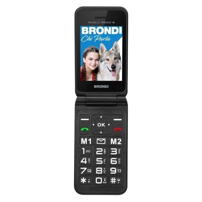 Brondi 10281080 Amico Speciale 4G Telefono Cellulare a Conchiglia Dual SIM 2.8'' Tasto SOS Docking Station colore Nero Metal
