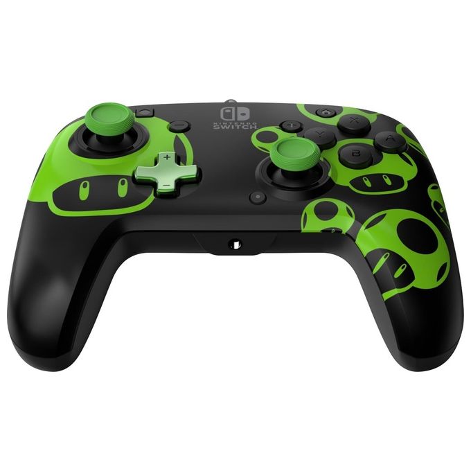 PDP 500-134-GID REMATCH: 1-Up Glow in the Dark Gamepad Cablato USB con Pulsanti Programmabili e Design Interchangeable colore Nero Verde