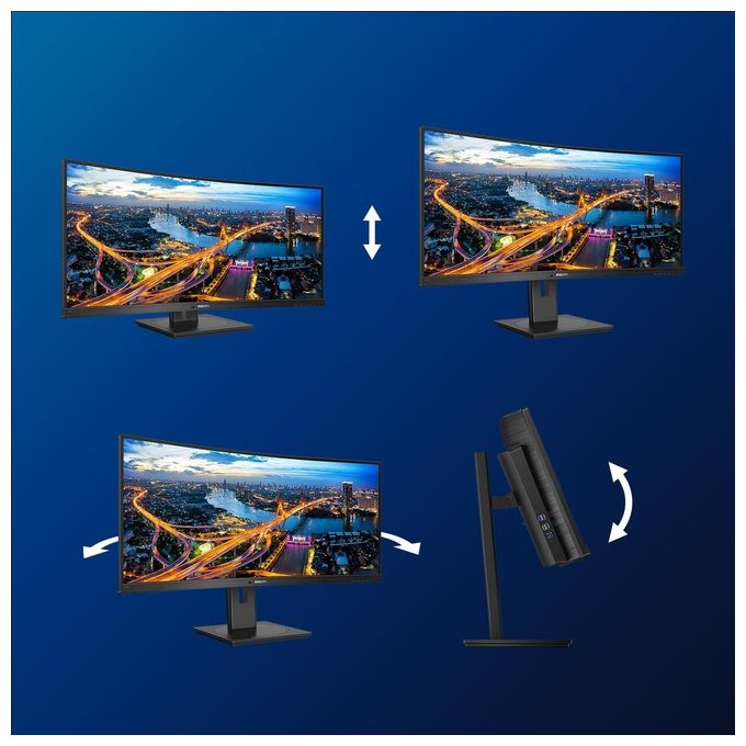 Philips Monitor 346B1C Gaming Monitor Curvo 34'' 21:9 WQHD, 100 Hz, Adaptive Sync, Multiview (PiP, PbP), KVM e Audio Integrati, HDMI, Display Port, Docking Station USB-C, RJ45, Regolabile Ergonomicamente, Vesa
