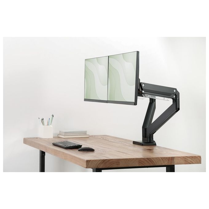 Digitus DA-90427 Supporto per doppio monitor 2x 35'' 2x 15 Kg Regolazione in altezza Molla a gas VESA 75 100 colore Nero