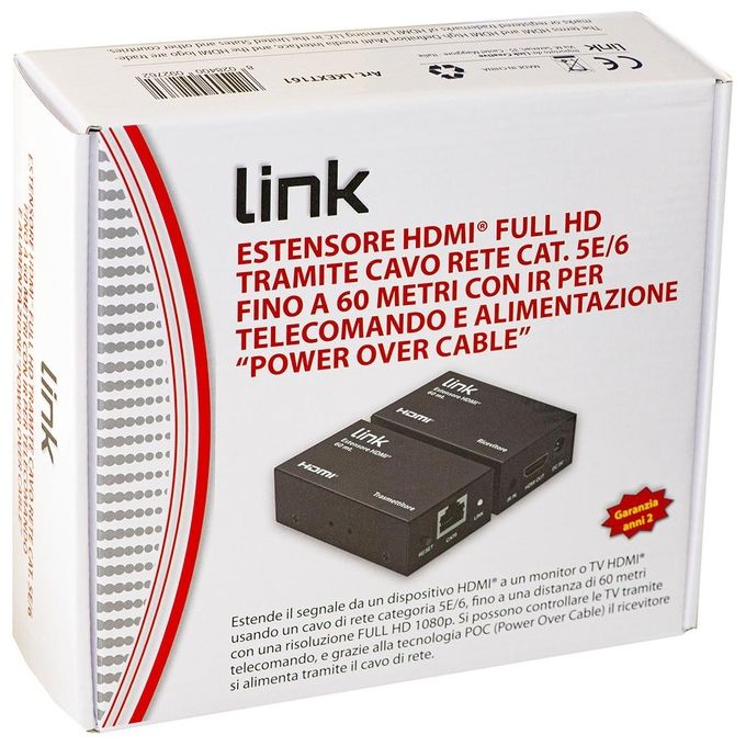 Link LKEXT161 Estensore HDMI su cavo Cat6 fino a 60 m 1080p PoC comando infrarossi