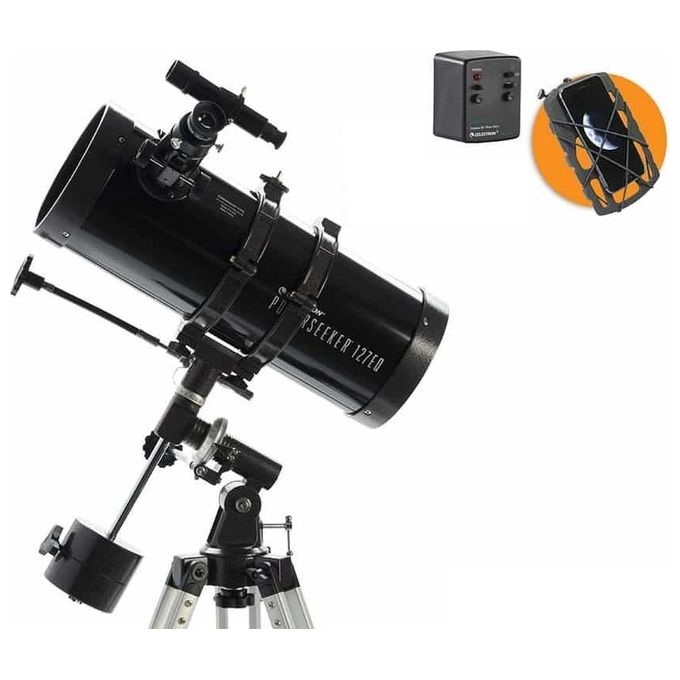 Celestron CE22039 PowerSeeker 127EQ Telescopio Riflettore Newton 127mm 1000mm f-7.87 329x con Motore e Adattatore Smartphone colore Nero