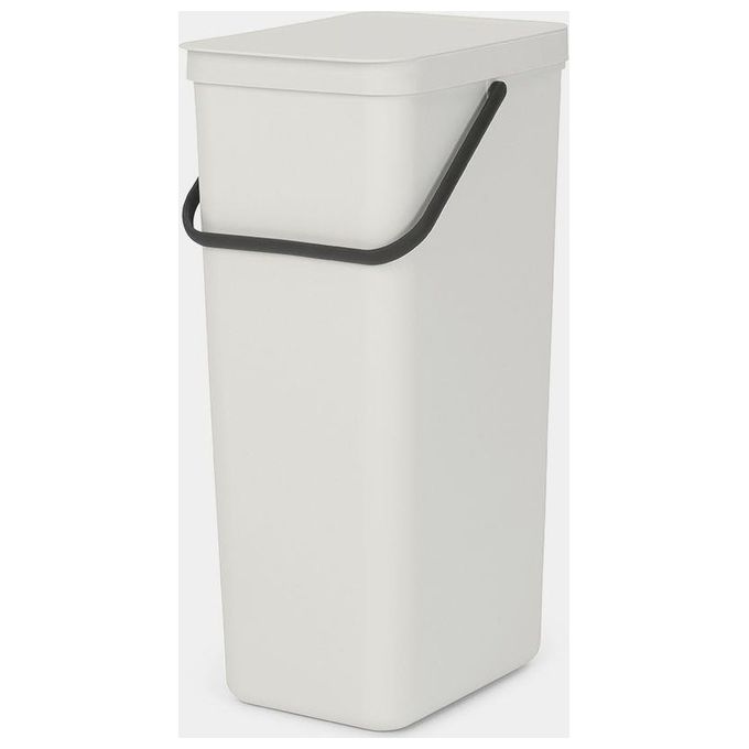 Brabantia 214424 Sort and Go Pattumiera 40 L Salvaspazio con Maniglia e Coperchio Stay Open Rimovibile Facile da Pulire Riciclabile al 100% colore Grigio Chiaro
