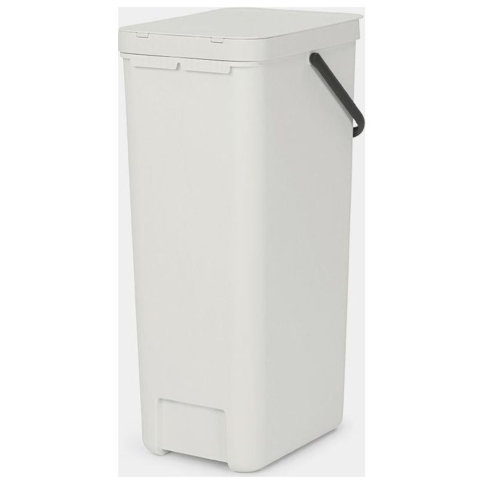 Brabantia 214424 Sort and Go Pattumiera 40 L Salvaspazio con Maniglia e Coperchio Stay Open Rimovibile Facile da Pulire Riciclabile al 100% colore Grigio Chiaro