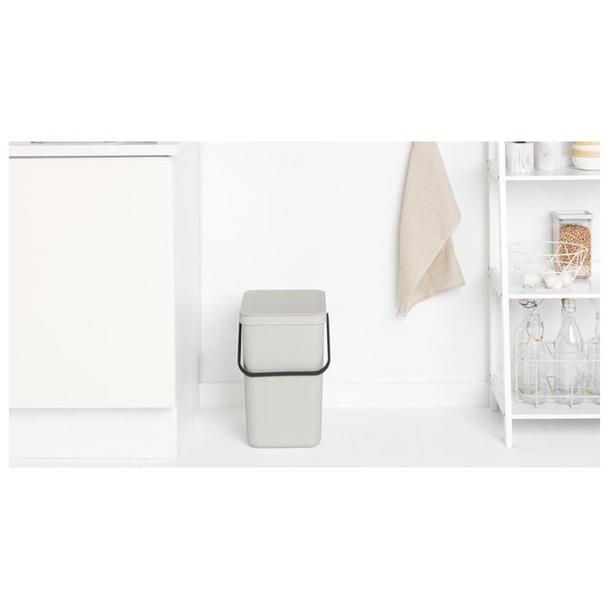 Brabantia 214400 Sort and Go Pattumiera da Incasso 25L con Maniglia di Trasporto e Coperchio Stay Open colore Grigio Chiaro