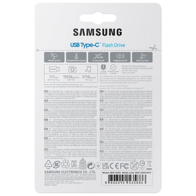 Samsung MUF-64DA Unita' Flash Usb 64Gb USB Tipo-C 3.2 Gen 1 Blu