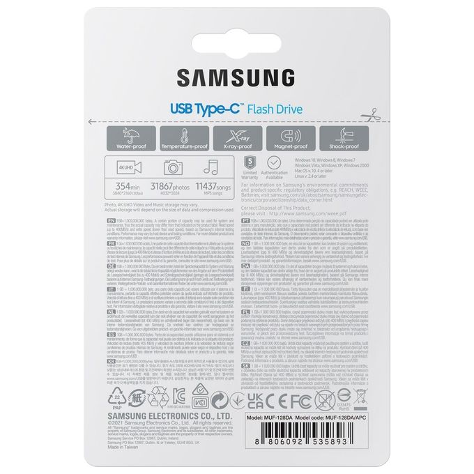 Samsung MUF-128DA Unita' Flash Usb 128Gb Usb Tipo-C 3.2 Gen 1 Blu