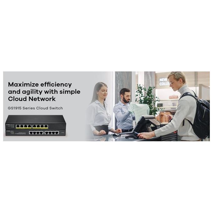 ZYXEL GS1915-8EP-EU0101F Switch Gestito 8 Porte Gigabit Ethernet con PoE+ 60 W Design Senza Ventole colore Nero