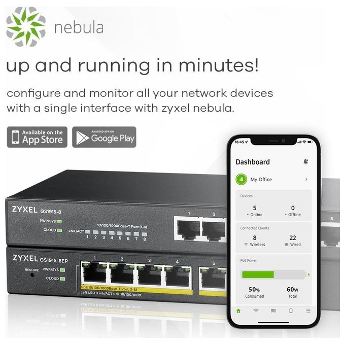 Zyxel GS1915-8-EU0101 Switch Gestito 8 Porte Gigabit Ethernet Senza Ventole NebulaFlex colore Nero