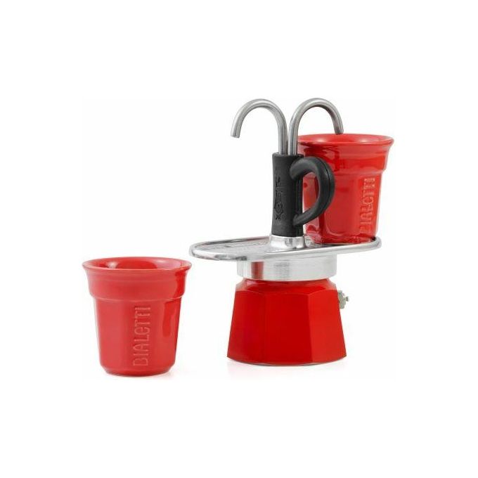 Bialetti 0007303 Mini Express Caffettiera Moka 2 Tazze 80 ml con 2 Tazzine colore Rosso