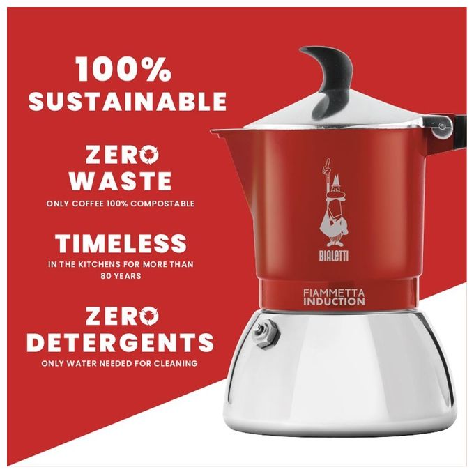 Bialetti 0007144 Fiammetta Moka per Induzione 4 Tazze colore Rosso