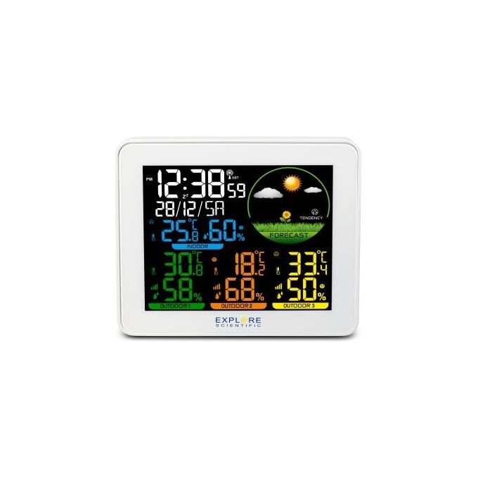 Explore Scientific WSH4005C Stazione Meteo Digitale Display Colori Barometro Previsioni Tempo 3 Sensori Orologio Radiocontrollato colore Bianco
