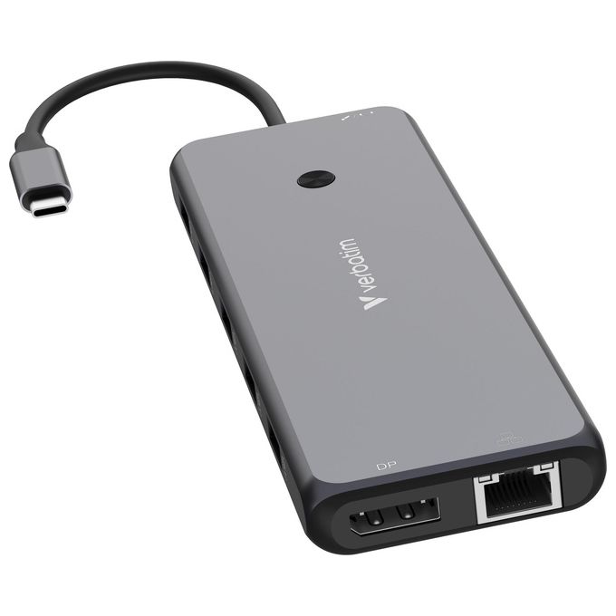 Verbatim CMH-13 Hub USB-C Pro Multiporta 13 Porte 2x HDMI 8K DisplayPort RJ45 PD 85W 10 Gbps colore Argento