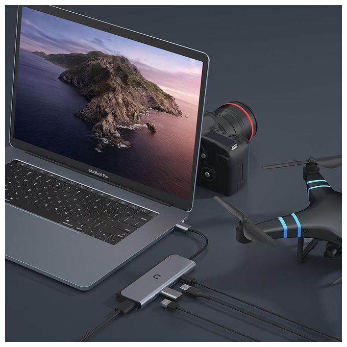 Cygnett 45213 Unite TravelMate Hub USB-C 5 in 1 con HDMI 4K USB-A 3 porte Power Delivery 100 W colore Grigio