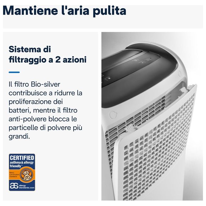 Delonghi deumidificatore ddsx225 25l 24h filtro bio silver funzione laundry antigelo