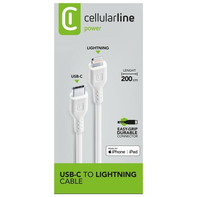 Cellularline USBDATAC2LMFI2MW Power Cable Cavo USB-C Lightning 2 m MFi ricarica e trasferimento dati 30 W colore Bianco