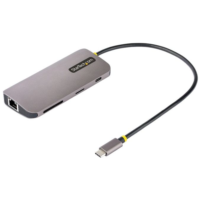 StarTech 115B-USBC-MULTIPORT Hub USB-C 8in1 HDMI 4K 60Hz 3x USB-A 5Gbps GbE SD MicroSD PD 100W cavo 30cm colore Grigio