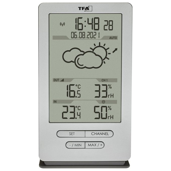TFA-Dostmann 35.1162.54 XENA Stazione Meteo Radio Wireless Interno Esterno orologio DCF previsioni barometriche colore Argento