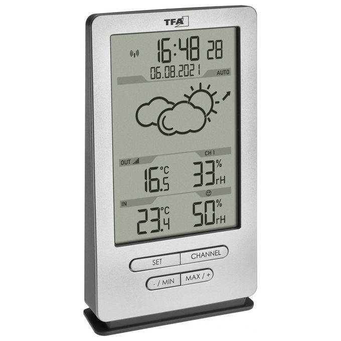 TFA-Dostmann 35.1162.54 XENA Stazione Meteo Radio Wireless Interno Esterno orologio DCF previsioni barometriche colore Argento
