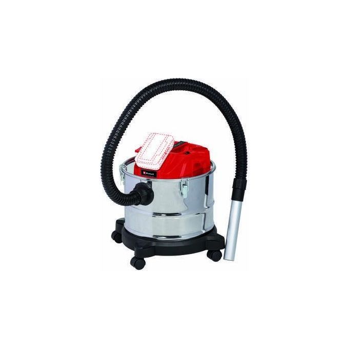 Einhell 2351700 Power X-Change Aspiracenere a batteria 18V 15 L 100 mbar con sistema pulizia filtro tubo metallo 4 ruote orientabili colore Nero Grigio Rosso