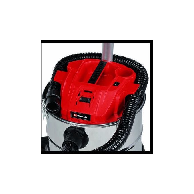 Einhell 2351700 Power X-Change Aspiracenere a batteria 18V 15 L 100 mbar con sistema pulizia filtro tubo metallo 4 ruote orientabili colore Nero Grigio Rosso