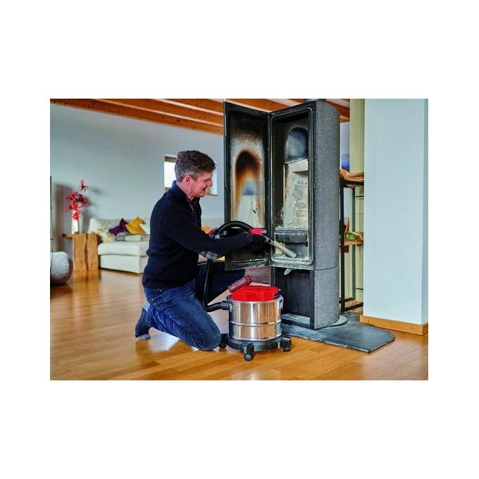 Einhell 2351700 Power X-Change Aspiracenere a batteria 18V 15 L 100 mbar con sistema pulizia filtro tubo metallo 4 ruote orientabili colore Nero Grigio Rosso