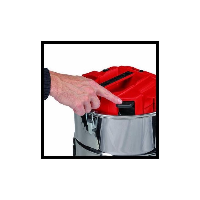 Einhell 2351700 Power X-Change Aspiracenere a batteria 18V 15 L 100 mbar con sistema pulizia filtro tubo metallo 4 ruote orientabili colore Nero Grigio Rosso