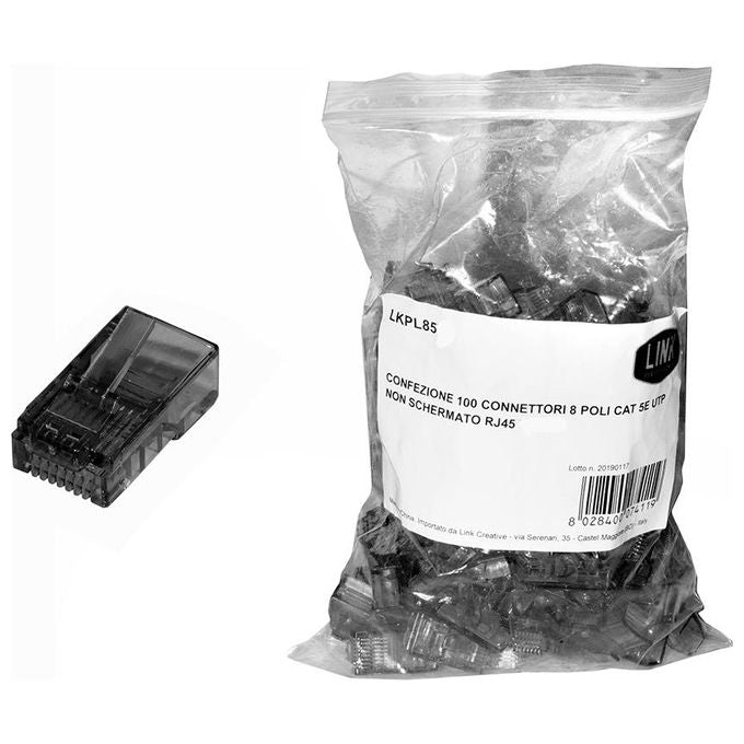 Link Confezione 100 Connettori 8 Poli Cat 5e Utp non Schermato Rj45 Nero