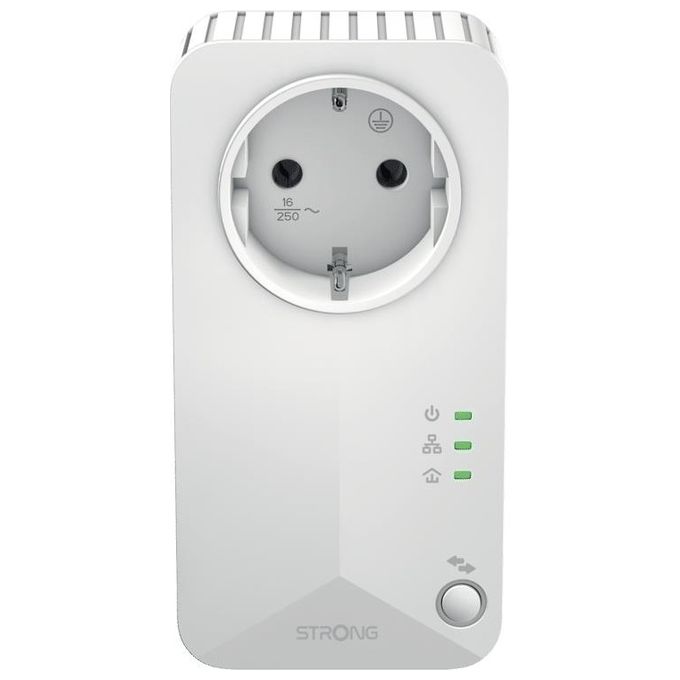 Strong PL600TRIEUV2 Kit Powerline 600 Mbps Triple Pack 3 Adattatori Presa Passante HomePlug AV AES 128 bit Plug and Play colore Bianco