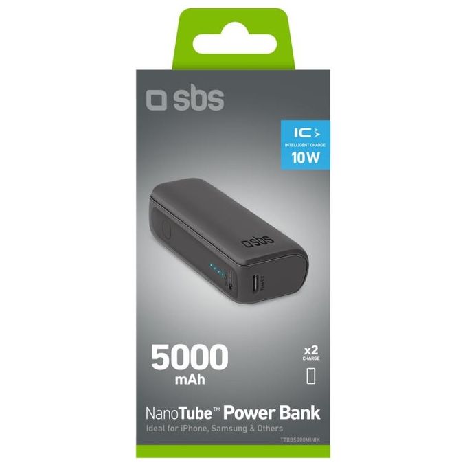Sbs NanoTube Power Bank 5000mAh Ultra Compatto 2xUSB-C 10W