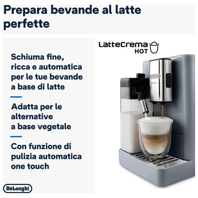 De'Longhi EXAM440.55.G Rivelia Macchina da caffe' Automatica 1,4 L 19 bar 1450 W Bean Switch LatteCrema Hot colore Grigio