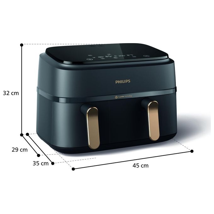 Philips NA352-00 Friggitrice ad aria 9 L 2750 W Doppio Cestello 8 Programmi Display LED colore Antracite