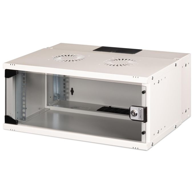 Digitus DN-49200 SOHO Pro – Armadio Rack 19'' a Parete 4U, profondita' 400 mm, porta in vetro, carico max 60 Kg, colore Grigio