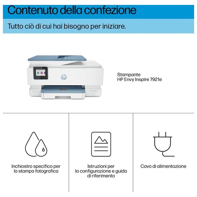 HP 2H2P6B ENVY Inspire 7921e Stampante Multifunzione Inkjet A4 15 ppm Wi-Fi Fronte Retro ADF 35 fogli colore Bianco