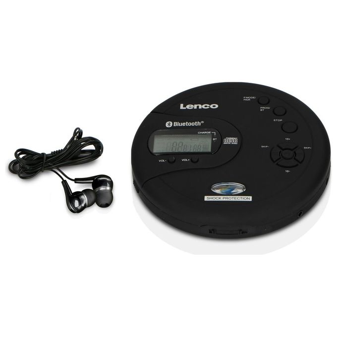 Lenco CD-300 Lettore CD Portatile Bluetooth Antishock MP3 Batterie Ricaricabili NiMH Jack 3.5 mm colore Nero