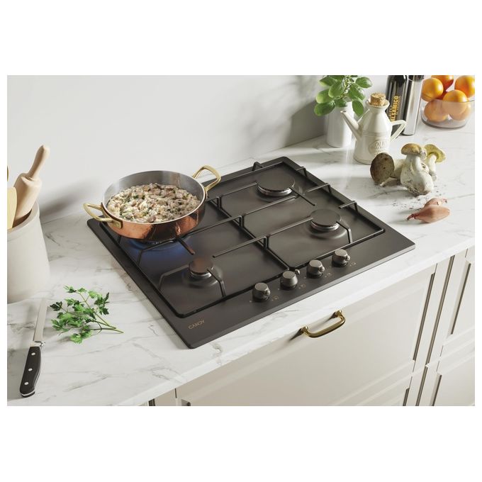 Candy CHW6BR4WGTGH Classic Piano cottura Gas 60 cm 4 fuochi Wok 4000 W Accensione elettrica colore Antracite