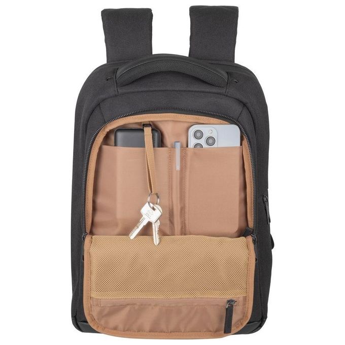 RivaCase 8126 BLACK Zaino Eco per Laptop Compatibile con 14 e Mac Air 15 Pollici in Poliestere Riciclato RPET Impermeabile con Scomparto Imbottito per Dispositivi Protezione Laterale e Inserto Antishock Colore Nero