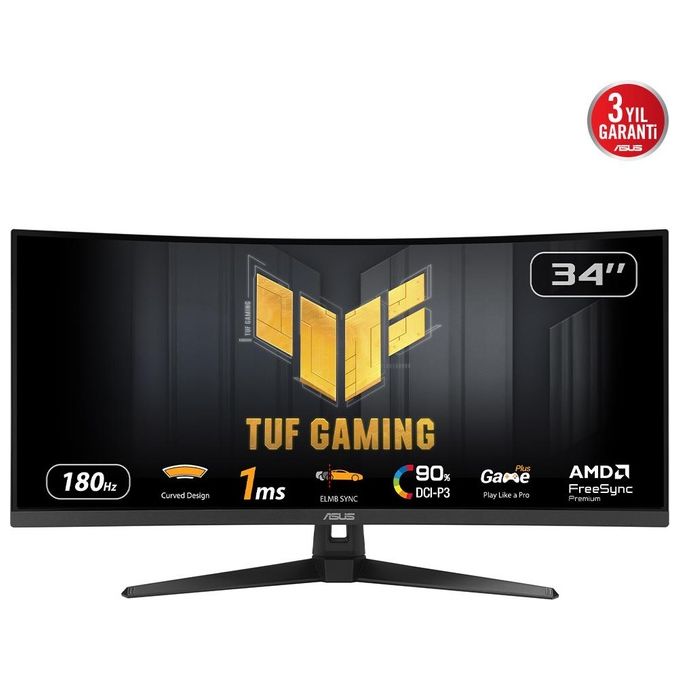 ASUS 90LM0AA0-B01170 TUF Gaming Monitor Gaming Curvo 34'' WQHD 3440x1440 180Hz FreeSync Premium HDR DisplayHDR 400 90% DCI-P3 colore Nero