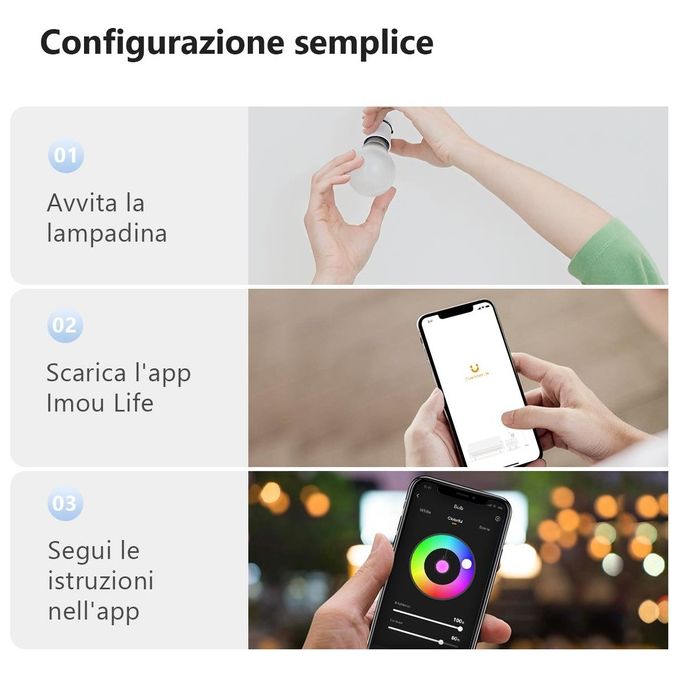 Imou IOT-LB5C1-A60-H-E27-EU B5 Lampadina Smart LED E27 9W 806lm 16 Milioni di Colori Wi-Fi Alexa Google Assistant colore Bianco