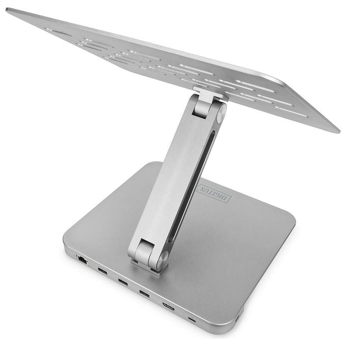 Digitus DA-90429 Supporto Regolabile Notebook Tablet Docking Station USB-C 6 Porte HDMI 4K RJ45 USB-A 3.0 PD 100W colore Argento