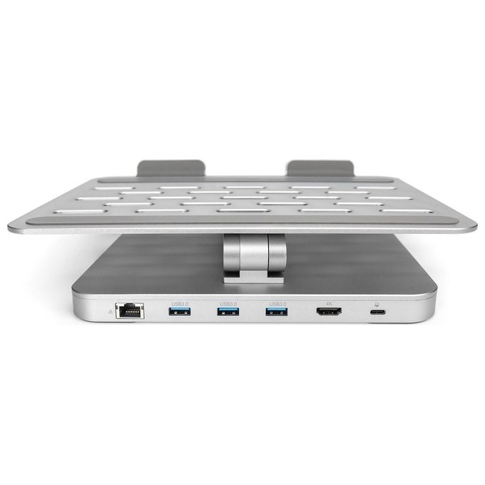 Digitus DA-90429 Supporto Regolabile Notebook Tablet Docking Station USB-C 6 Porte HDMI 4K RJ45 USB-A 3.0 PD 100W colore Argento