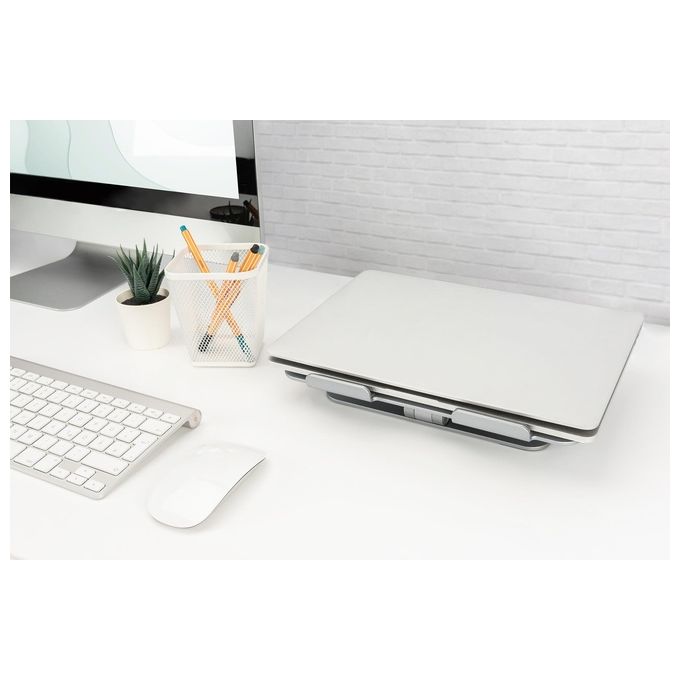 Digitus DA-90429 Supporto Regolabile Notebook Tablet Docking Station USB-C 6 Porte HDMI 4K RJ45 USB-A 3.0 PD 100W colore Argento