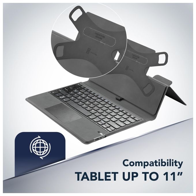 Cellularline KEYBOARDCASETABK Keyboard Case Custodia con Tastiera Wireless Integrata per Tablet fino a 11'' con Touchpad e Supporto Pennino colore Nero