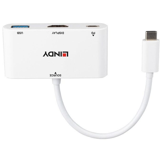 Lindy 43340 Cavo e Adattatore Video 0.18mt Hdmi  Usb Type-a Usb Tipo-c Bianco