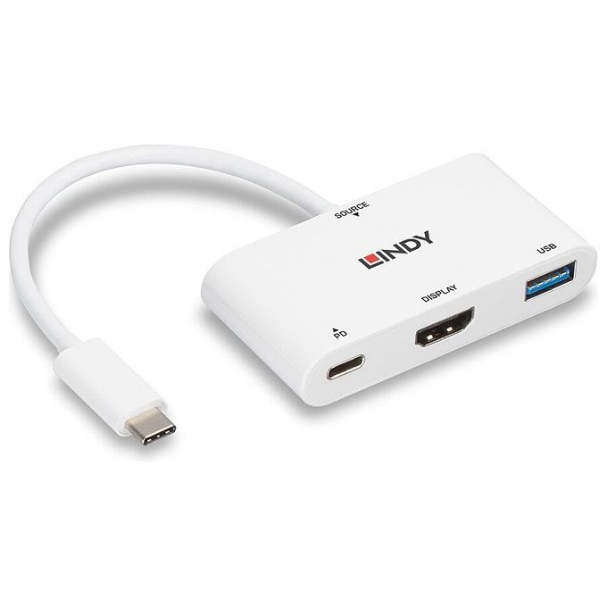 Lindy 43340 Cavo e Adattatore Video 0.18mt Hdmi  Usb Type-a Usb Tipo-c Bianco