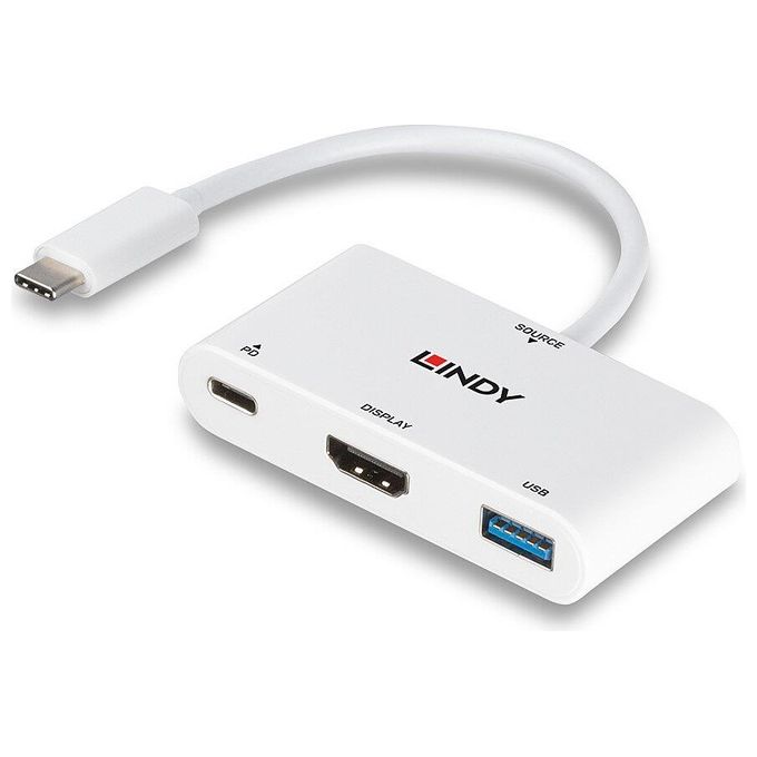 Lindy 43340 Cavo e Adattatore Video 0.18mt Hdmi  Usb Type-a Usb Tipo-c Bianco